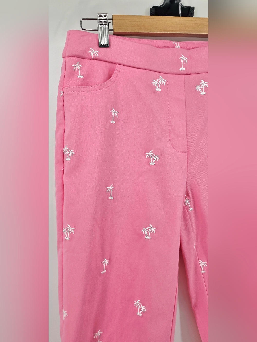 Alfred Dunner Allure Miami Beach Pink Palm Tree Clam Digger Capri Pants Size 6P - Picture 6 of 17